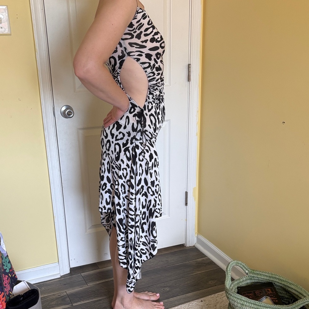 Black and White Leopard Cutout Midi Dress